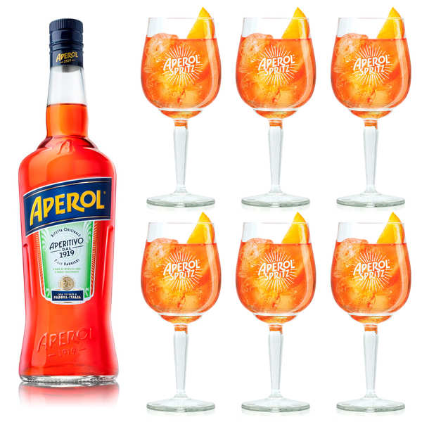 Aperol - 1 bouteille 100cl et 6 verres