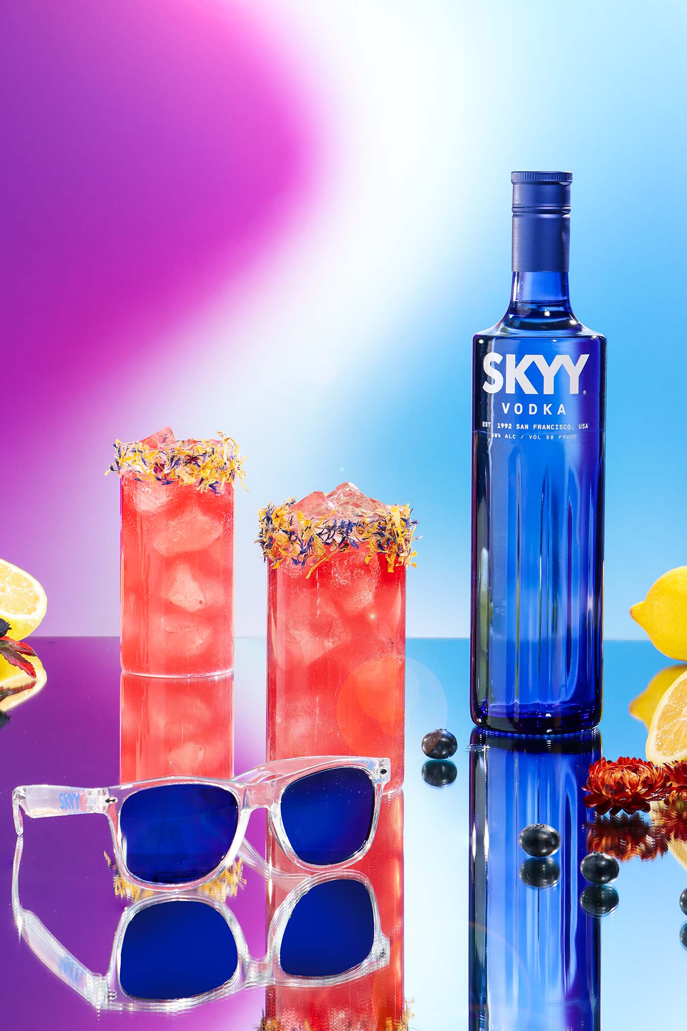 Skyy Vodka 1L et 5 verres