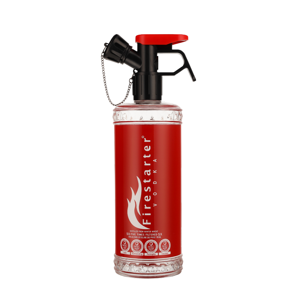 Bouteille de vodka Firestarter en forme d’extincteur rouge