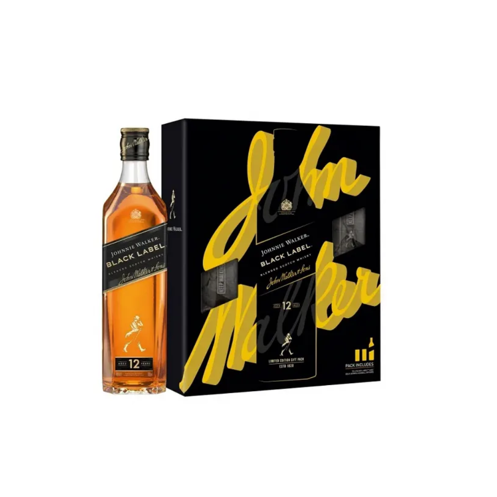 Coffret Johnnie Walker Black Label 12 ans + 2 verres - 70cl - 40°