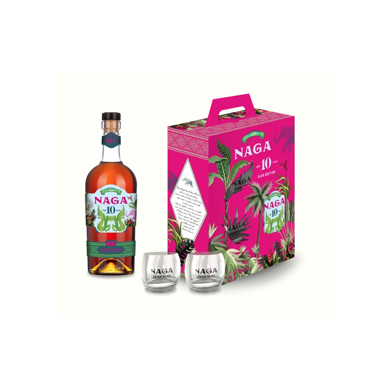 Coffret Naga 10 ans Siam Edition et 2 verres - 70cl - 40°