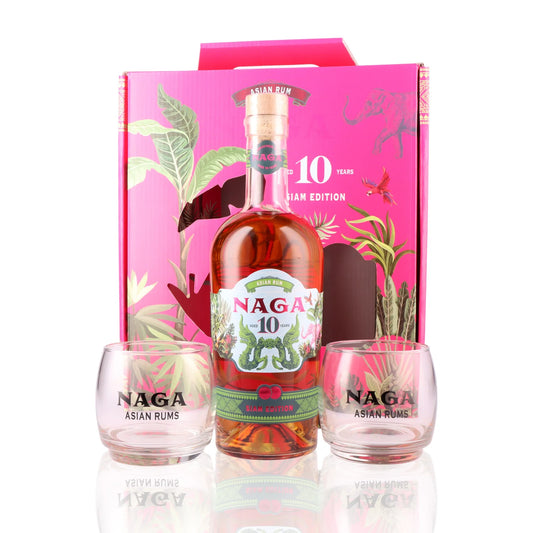 Coffret Naga 10 ans Siam Edition et 2 verres - 70cl - 40°