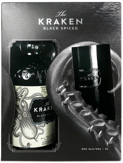 Coffret rhum Kraken Black Spiced 1 litre avec son verre assorti