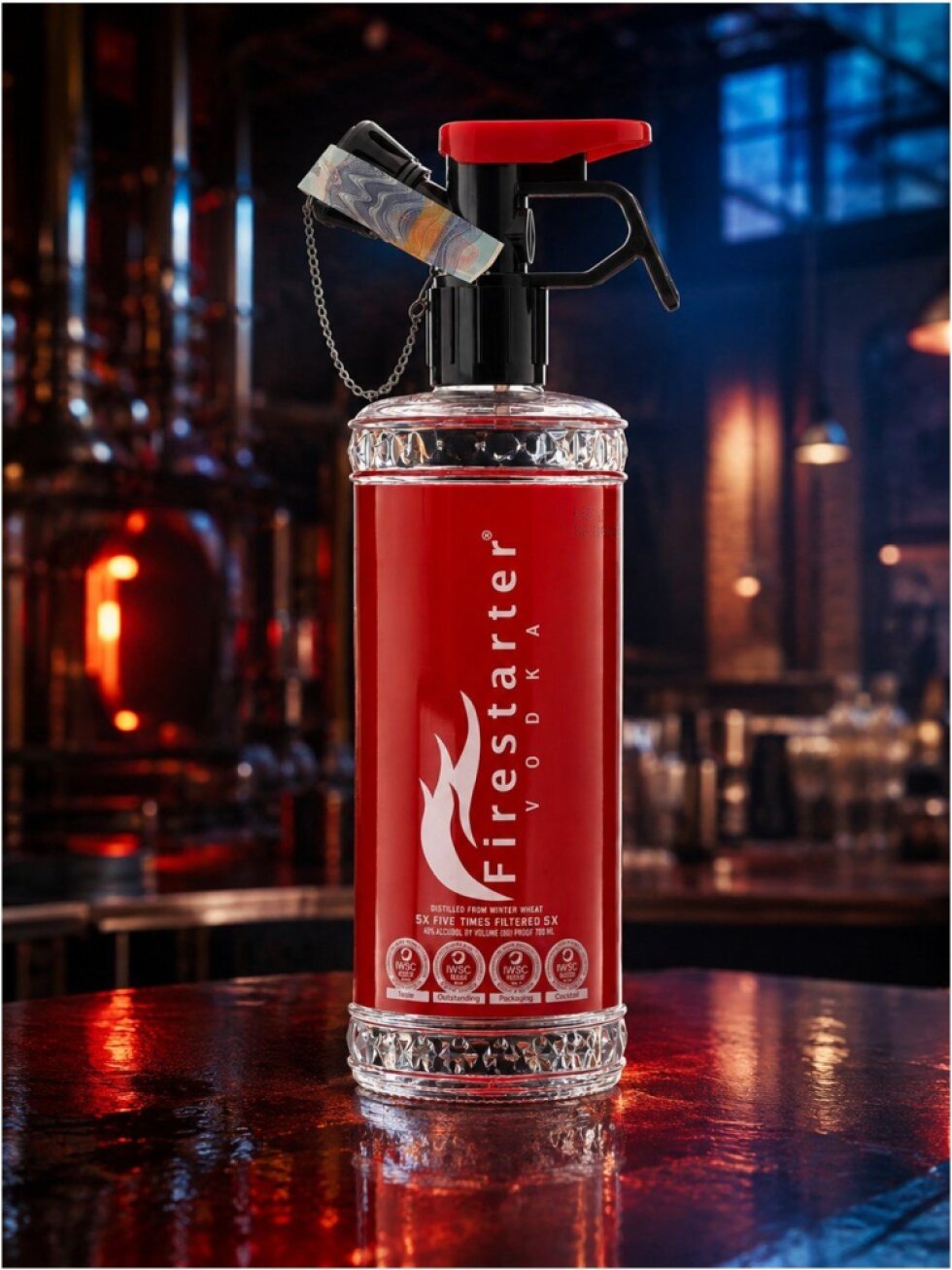 Bouteille de vodka Firestarter en forme d’extincteur rouge